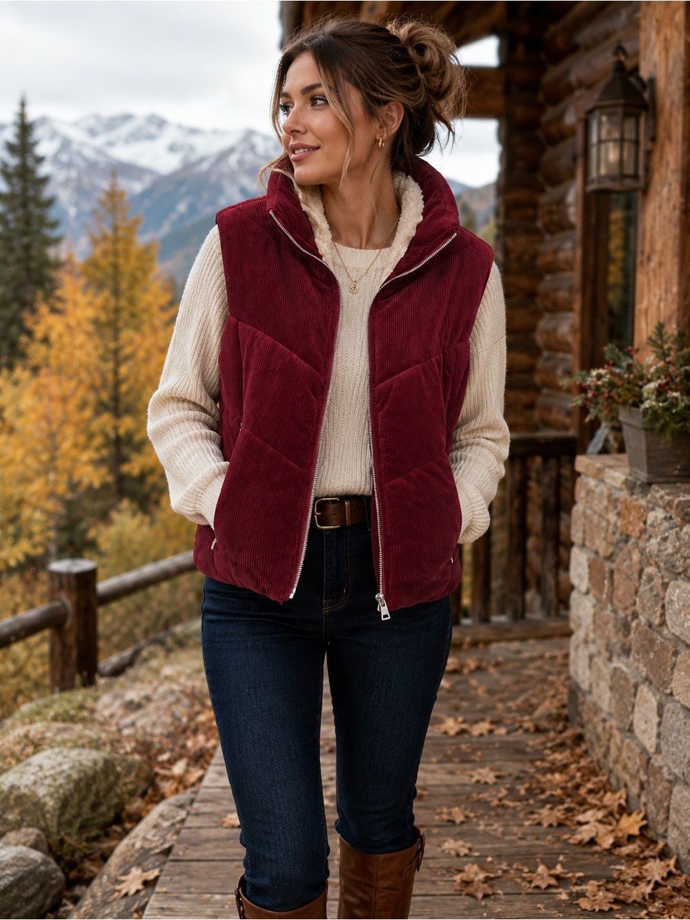 BBJ Los Angeles Burgundy Corduroy Sherpa Lined Puffer Vest XS